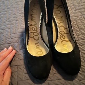 Sam Edelman Black Stillson Pump Almond Toe Block Heel Suede